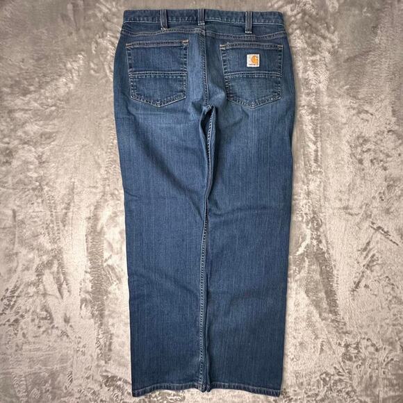 Carhartt Relaxed Fit Utility Workwear Dark Blue Denim Jeans Size 33 X 30 - Picture 1 of 7